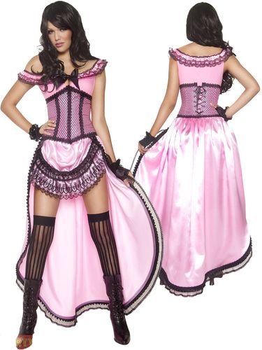 Costume Donna Ragazza Saloon/Western Rosa e Nero Taglia M