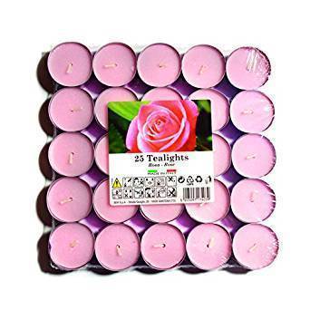 Candele Tea-Light Rosa Profumo di Rose 25 pz