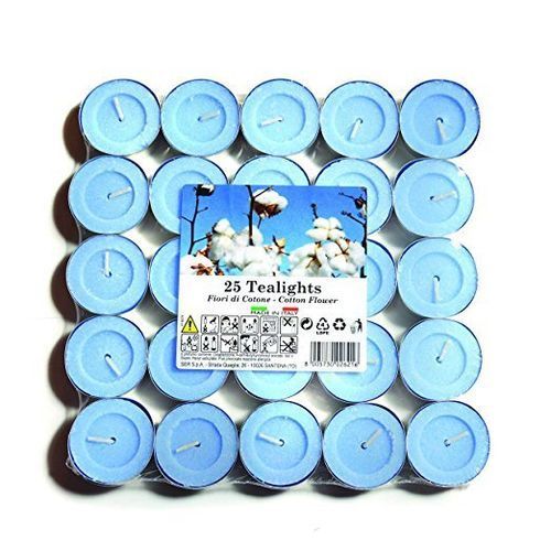 Candele Tea-Light Blu Profumo Fior di Cotone 25 pz