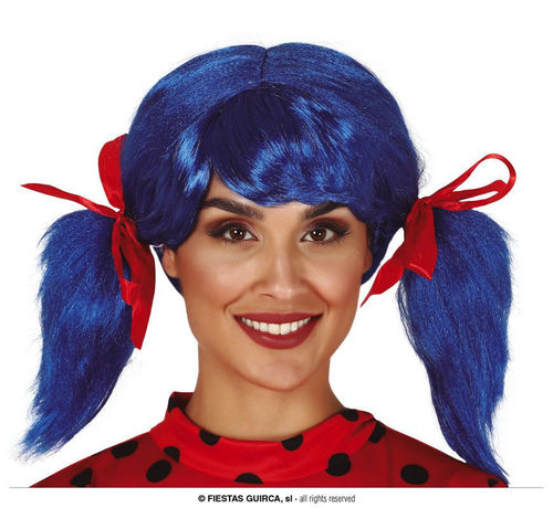 Parrucca Azzurra con codini e fiocchetto