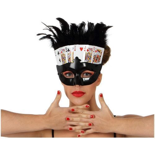 Maschera Donna Carte da Poker con Piume