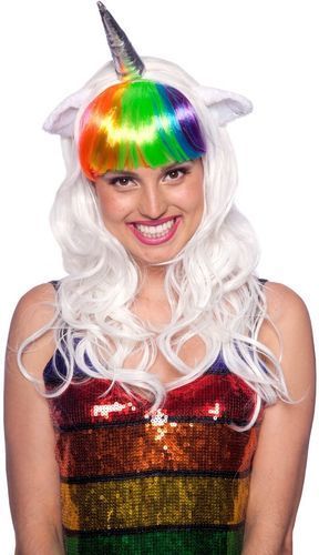 Parrucca Donna Unicorno Lunga con Frangia Multicolor
