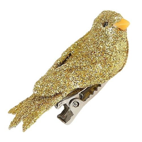 Uccellini Oro Glitterati con Clip 2 pz