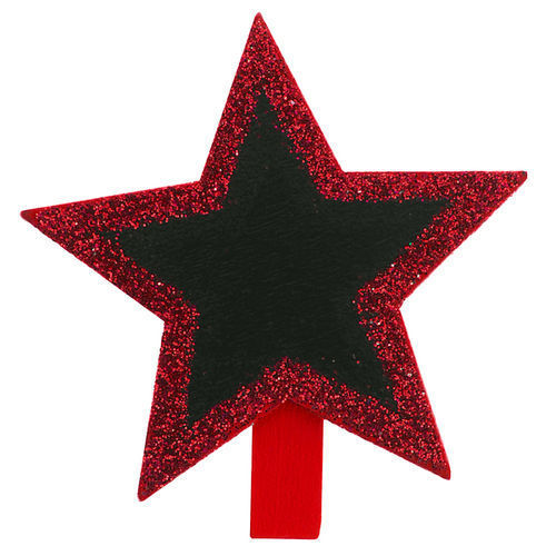 Stelle in Ardesia con Glitter Rossi con Clip 4 pz - 4,8x4,8 cm