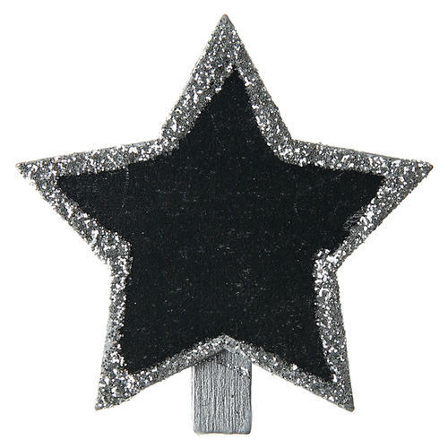 Stelle in Ardesia con Glitter Argento con Clip 4 pz - 4,8x4,8 cm