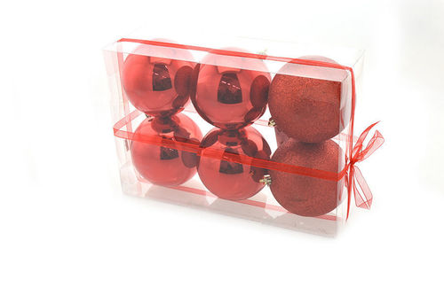Box 6 sfere 10 cm Rosso lucido e glitter