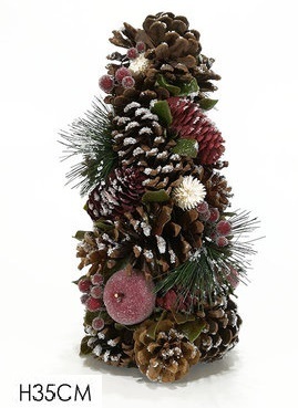 Albero Natalizio Decorato con Pigne e Bacche h 35 cm