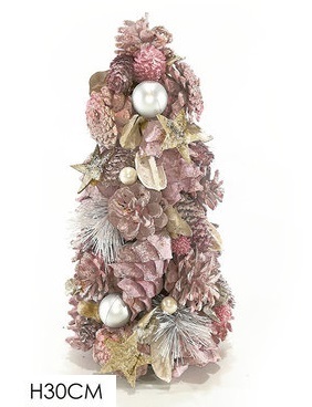 Albero Natalizio Decorato Rosa con Stelle h 30 cm