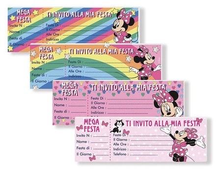 Inviti Assegno Minnie Disney 23x7,5 cm 15 pz 1 Conf. Colori Assortiti