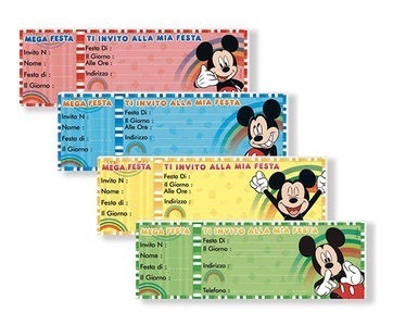 Inviti Assegno Mickey Mouse Disney 23x7,5 cm 15 pz 1 Conf. Colori Assortiti
