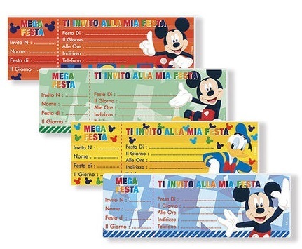 Inviti Assegno Mickey Mouse e Paperino Disney 23x7,5 cm 15 pz 1 Conf. Colori Assortiti