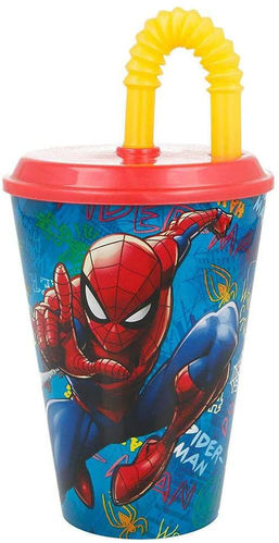 Bicchiere con Coperchio e Cannuccia Spiderman 430 ml