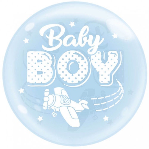 Palloncino Bubble 24'' 61 cm Celeste Trasparente con stampa Baby Boy