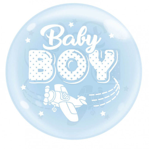 Palloncino Bubble 18'' 46 cm Celeste Trasparente con stampa Baby Boy