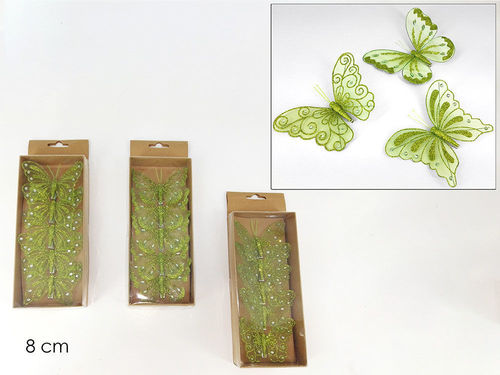 1 Set da 5 Farfalle con Molletta 8 cm Verde Modelli Assortiti