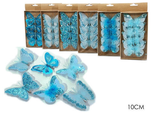 1 Set da 4 Farfalle con Molletta 10 cm Blu Modelli Assortiti