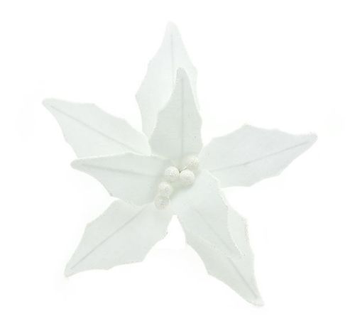 1 Fiore gambo corto velluto Bianco con glitter