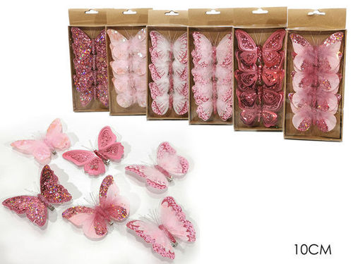 1 Set 4 farfalle Rosa con mollette Modelli Assortiti