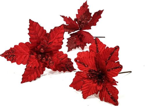 1 Fiore Velvet Rosso con glitter L 25 cm Modelli Assortiti