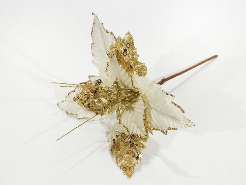 1 Fiore Velvet Avorio con glitter L 25 cm