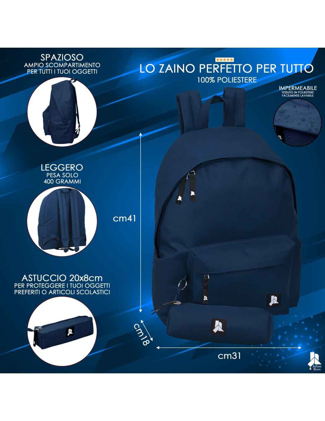 Julian Ross Zaino con astuccio Scuola Navy - immagine 5