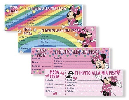 Biglietti Invito Minnie ad assegno 21x7 cm 15 pz colori assortiti *