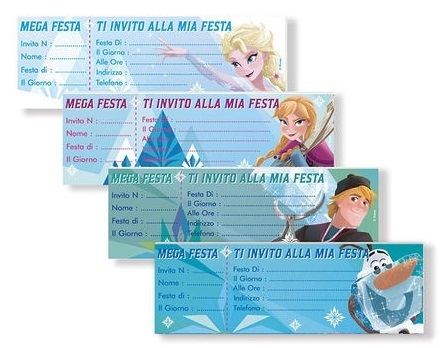 Biglietti Invito Frozen ad assegno 21x7 cm 15 pz colori assortiti *